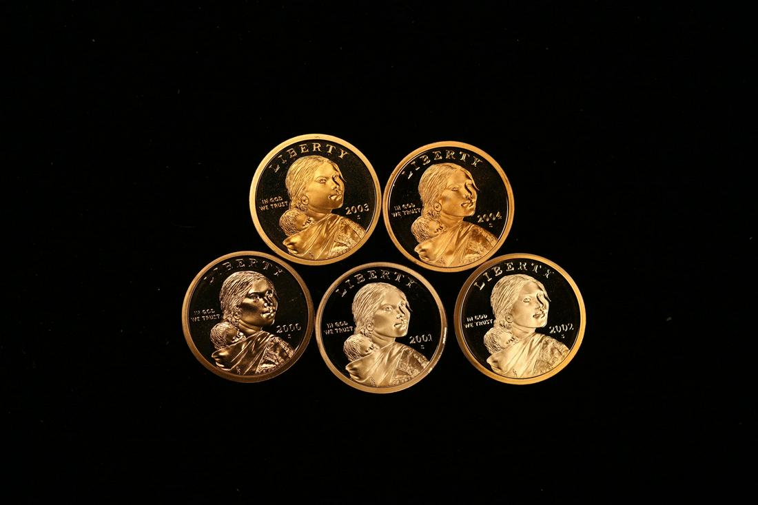 Proof Lot of 5x 2000-2004 Sacagawea Dollar Coins, Proof Grades GEM++ Proof Deep Cameo (1 of 2)