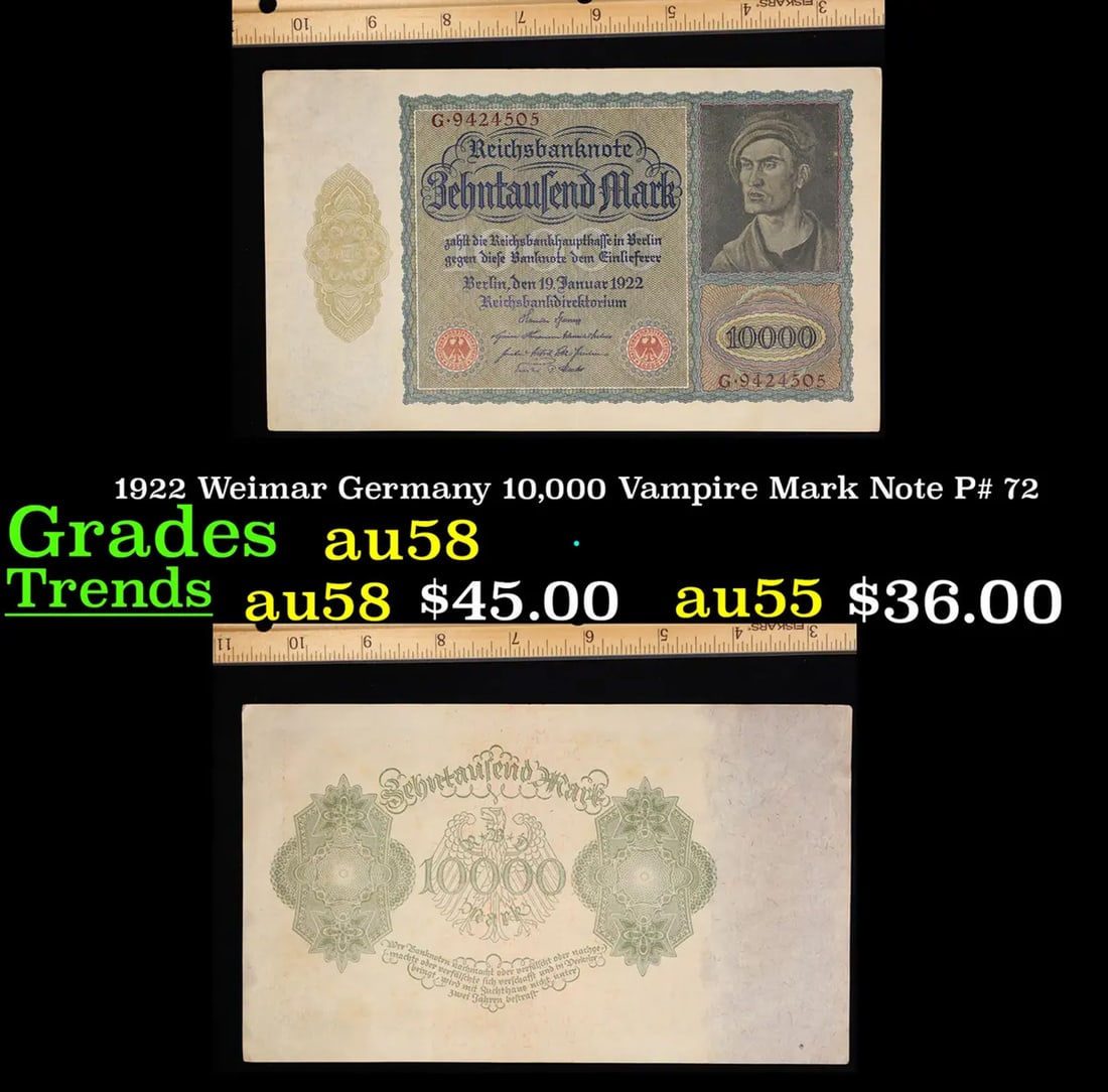 1922 Weimar Germany 10,000 Vampire Mark Note P# 72 Grades Choice AU/BU Slider (1 of 1)