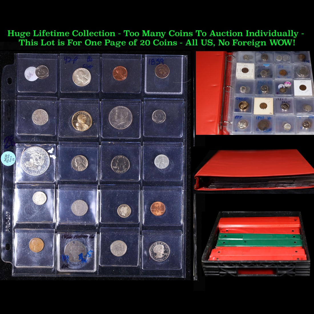 Huge Liifetime Collection - Too Many Coins To Auction Individually - This Lot is For One Page of 20: Huge Liifetime Collection - Too Many Coins To Auction Individually - This Lot is For One Page of 20 Coins - All US, No Foreign WOW!. We have received a huge collection of over 10 thousand US coins in 