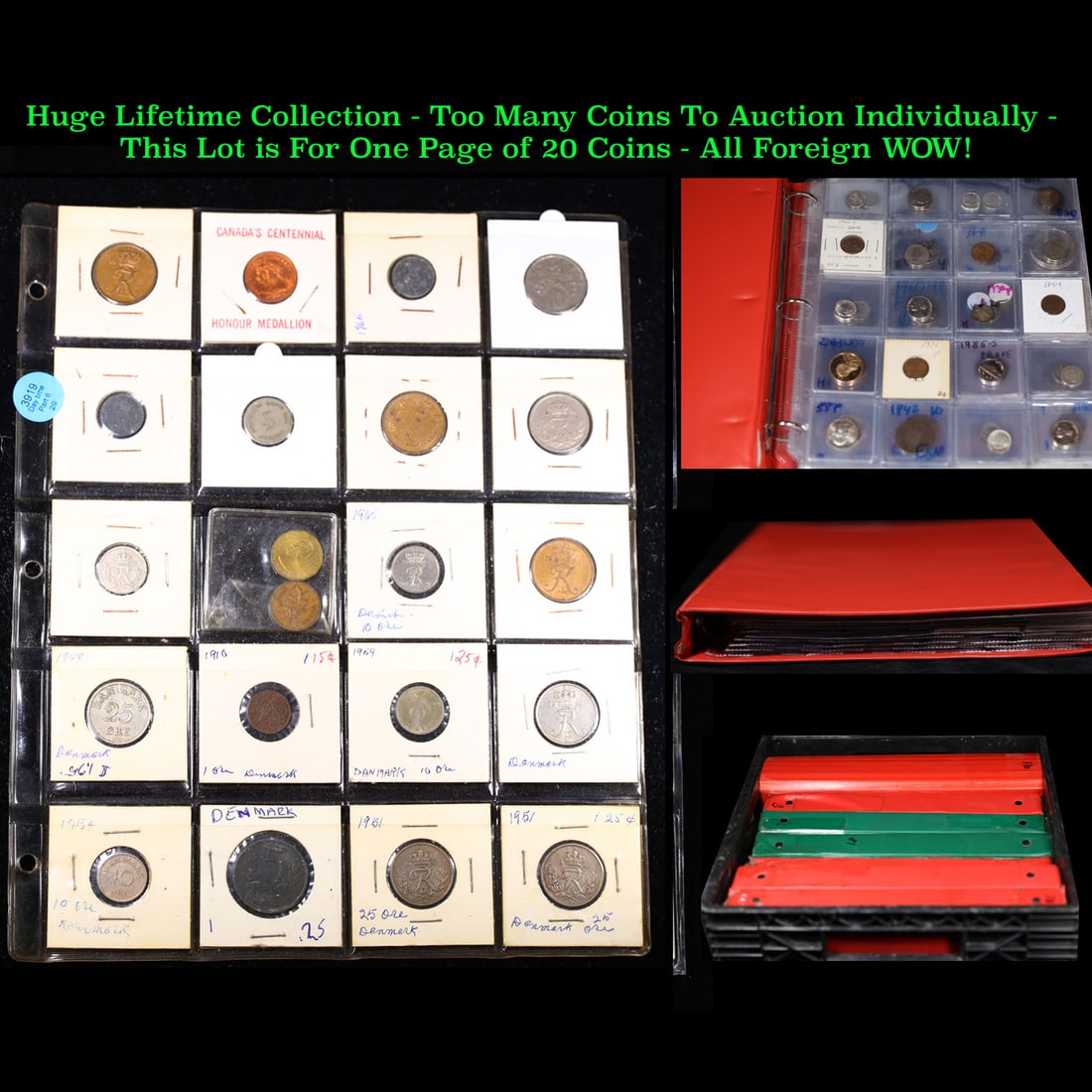 Huge Liifetime Collection - Too Many Coins To Auction Individually - This Lot is For One Page of 20: Huge Liifetime Collection - Too Many Coins To Auction Individually - This Lot is For One Page of 20 Foreign Coins. We have received a huge collection of over 10 thousand US coins in flips, 2x2 holders
