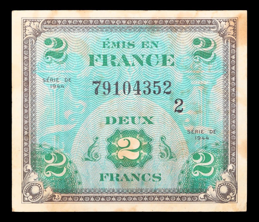 1944 First Issue France Allied Military Currency 2 Francs Note P# 114b, Block #2 Grades Choice AU/BU (1 of 2)