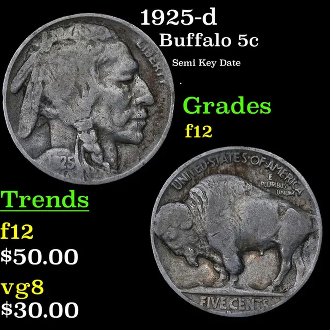 1925-d Buffalo Nickel 5c Grades f, fine (1 of 3)