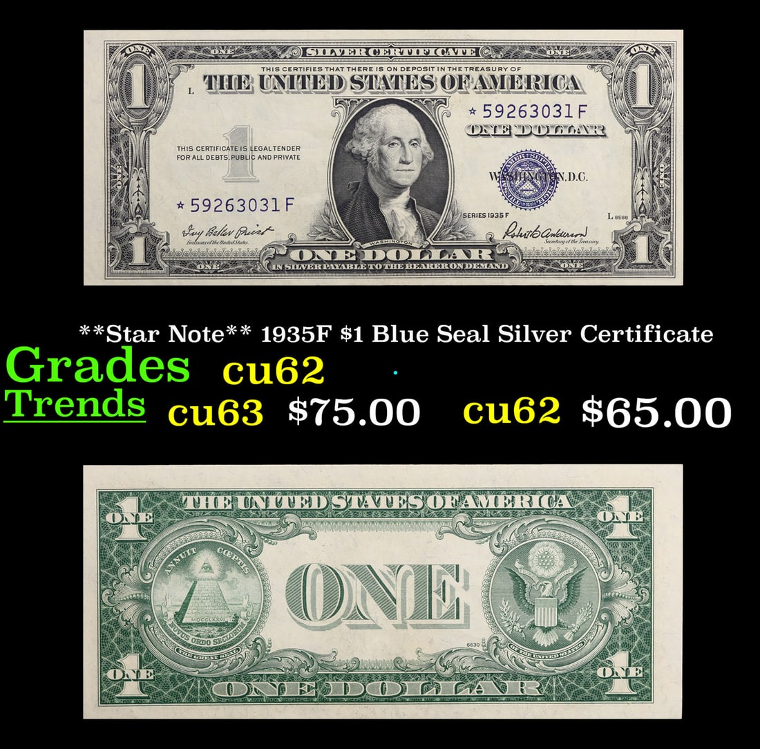 **Star Note** 1935F $1 Blue Seal Silver Certificate Grades Select CU (1 of 3)