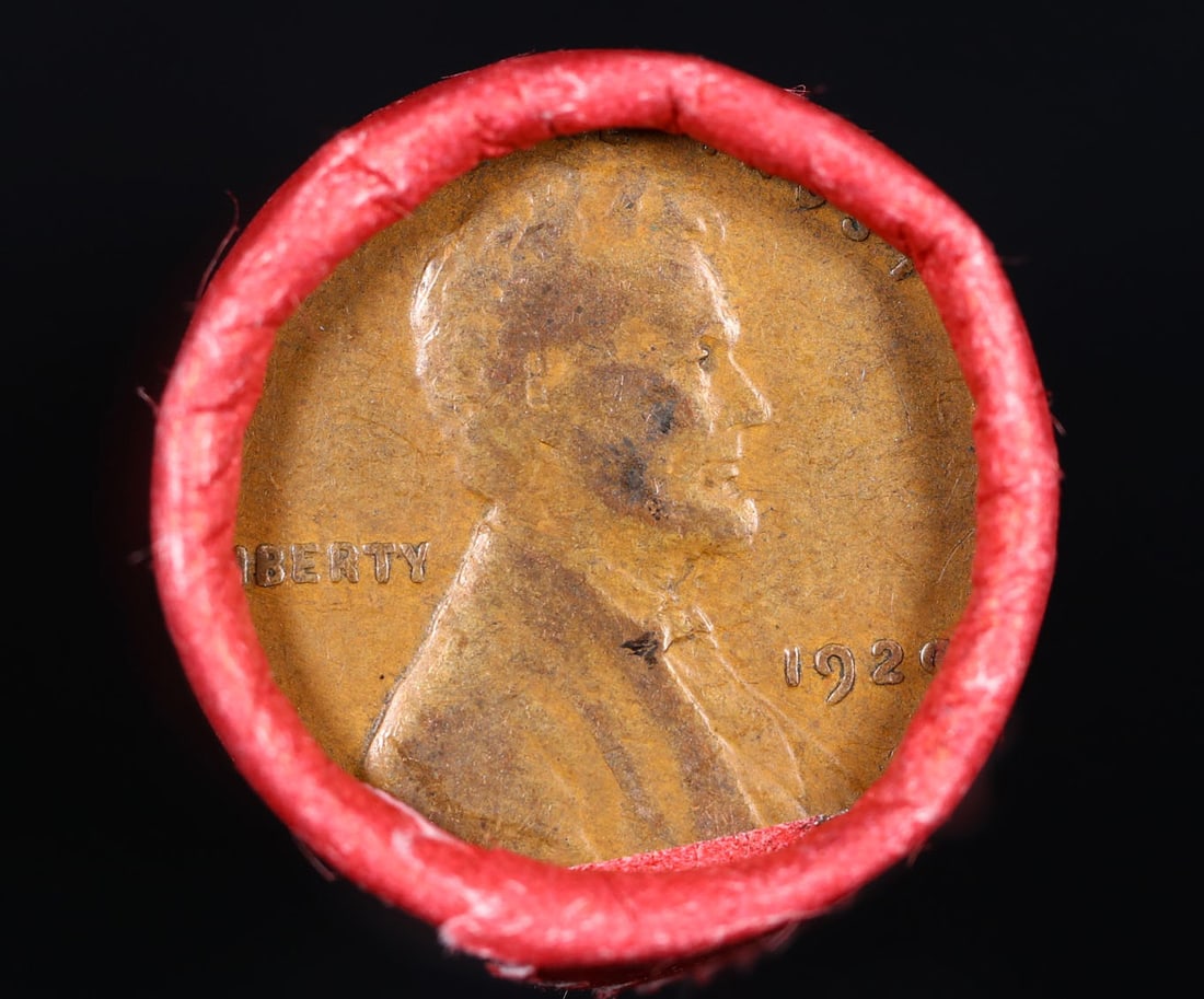 Mixed small cents 1c orig shotgun roll, 1916-p Lincoln Cent, 1929-p Lincoln Cent other end, Coca (1 of 4)