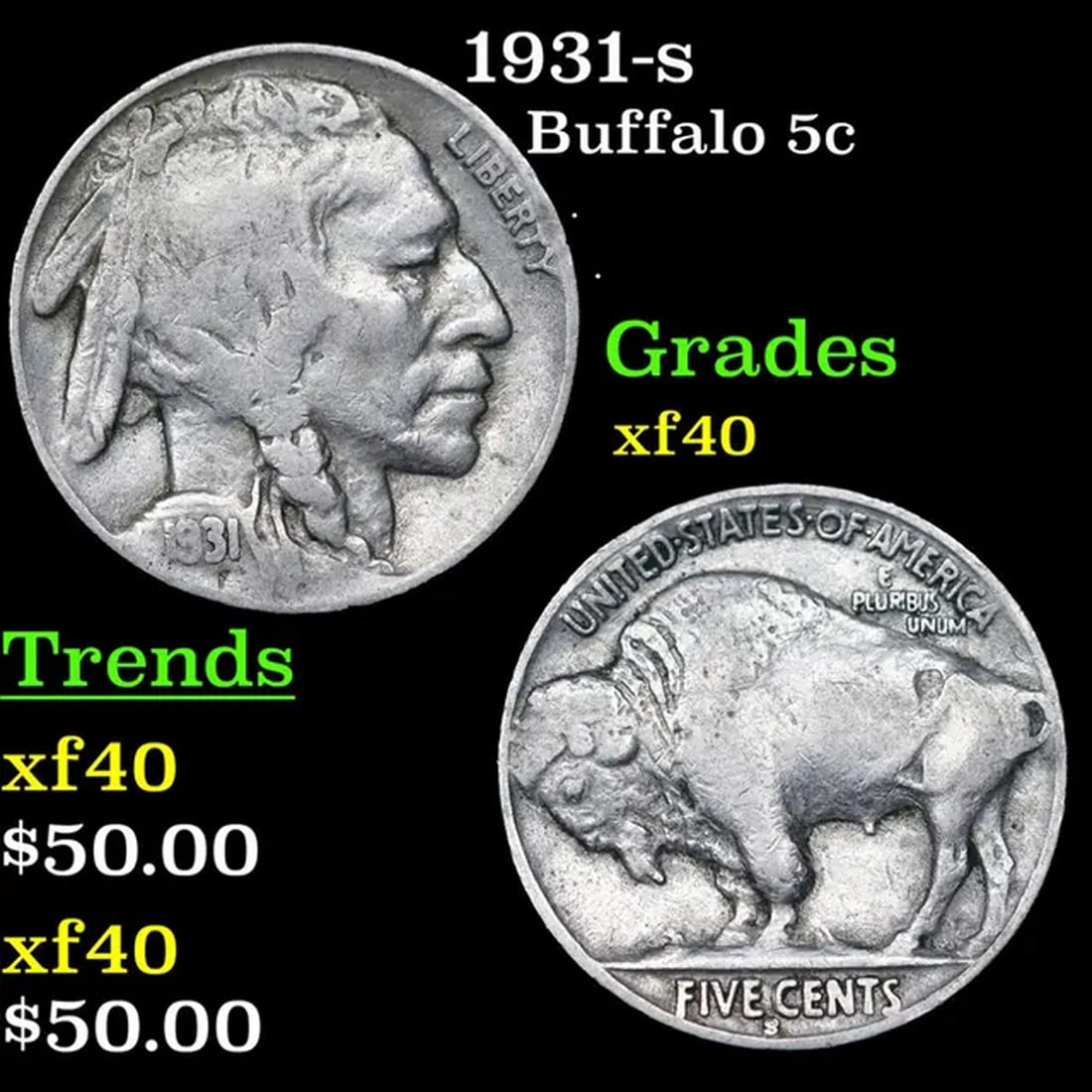 1931-s Buffalo Nickel 5c Grades xf (1 of 3)
