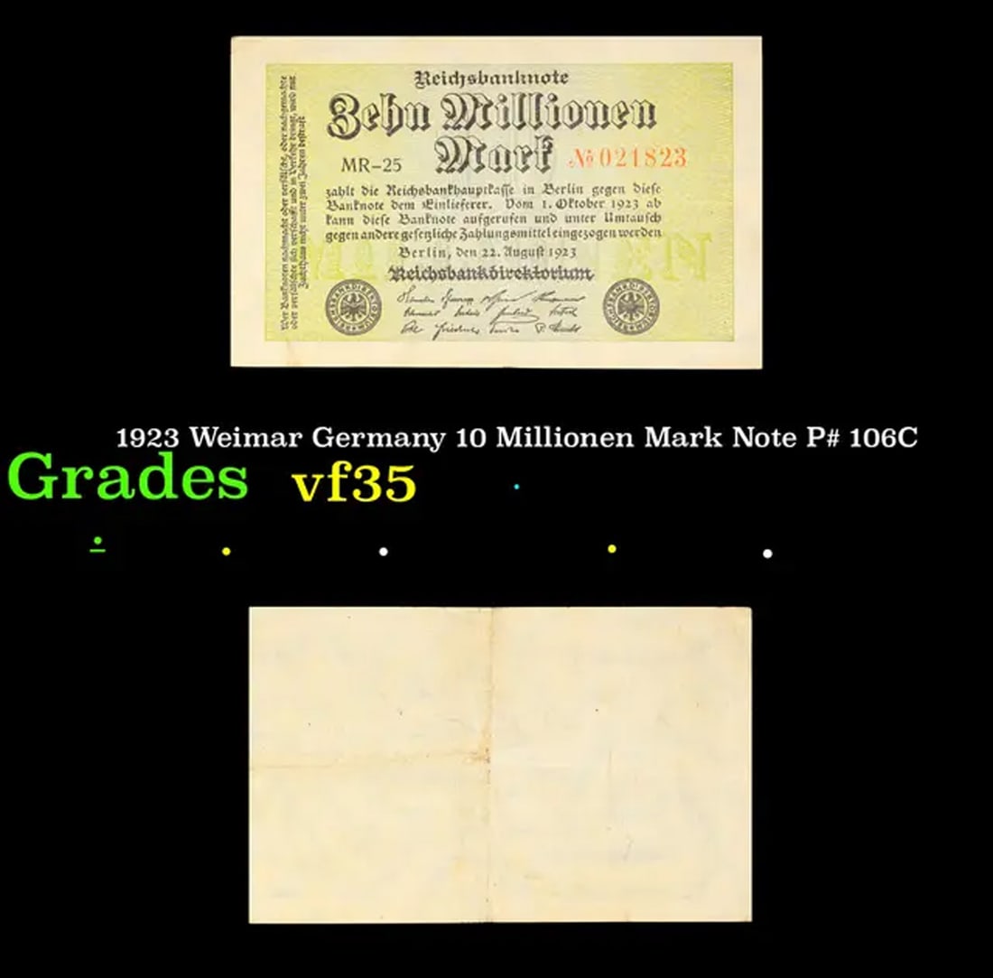 1923 Weimar Germany 10 Millionen Mark Note P# 106C Grades vf++ (1 of 3)