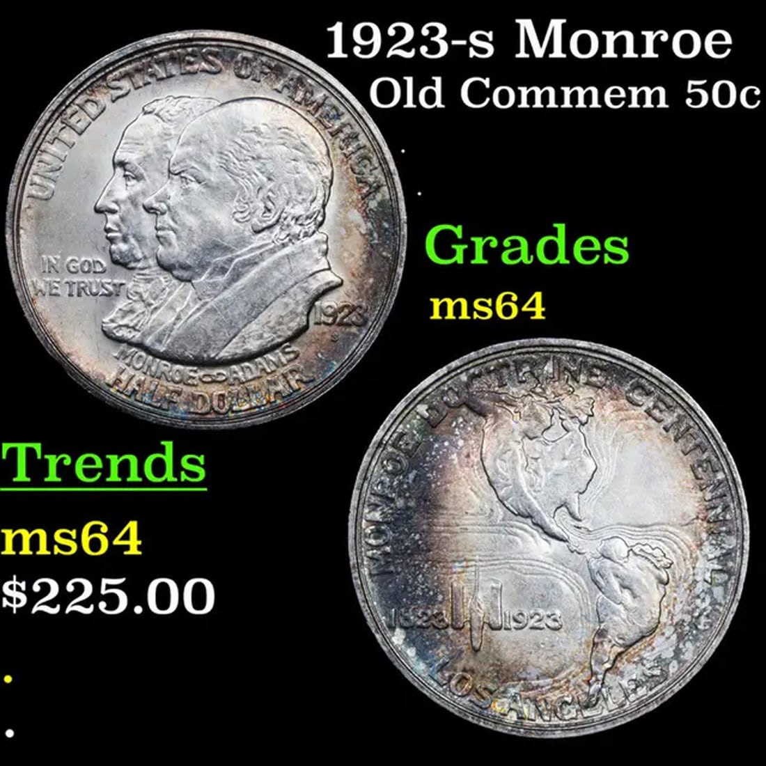 1923-s Monroe Old Commem Half Dollar 50c Grades Choice Unc (1 of 3)