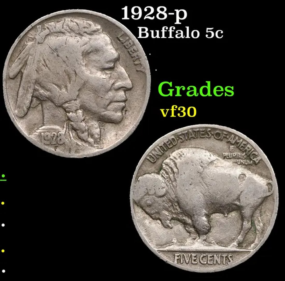 1928-p Buffalo Nickel 5c Grades vf++ (1 of 3)