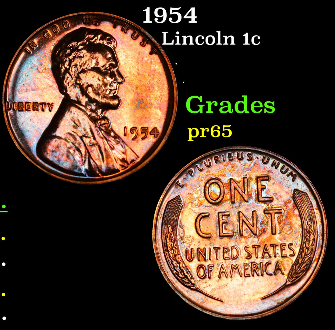 Proof 1954 Lincoln Cent 1c Grades GEM Proof (1 of 3)
