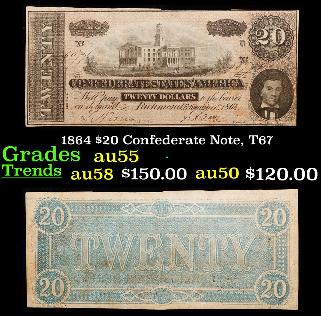 1864 $20 Confederate Note, T67 Grades Choice AU (1 of 1)