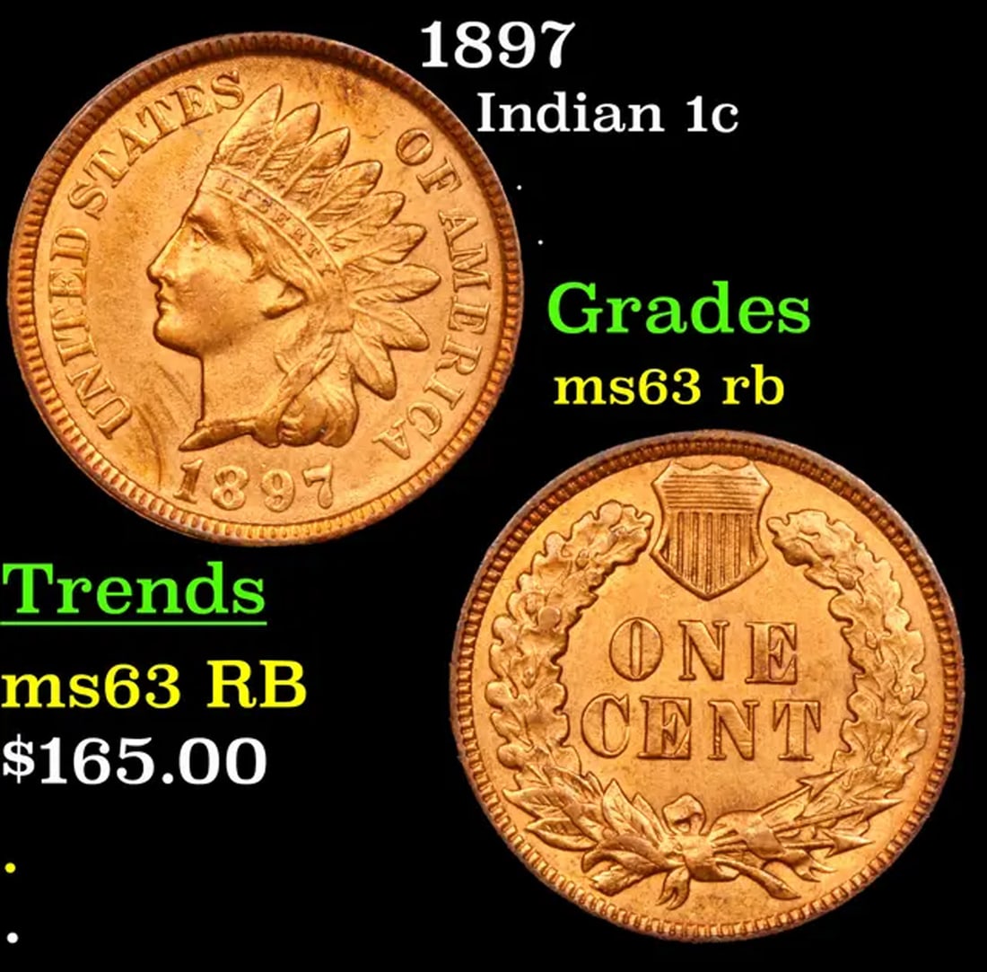 1897 Indian Cent 1c Grades Select Unc RB (1 of 3)