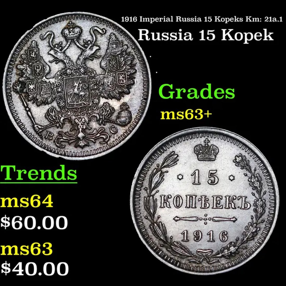 1916 Imperial Russia 15 Kopeks Km: 21a.1 Grades Select+ Unc (1 of 3)