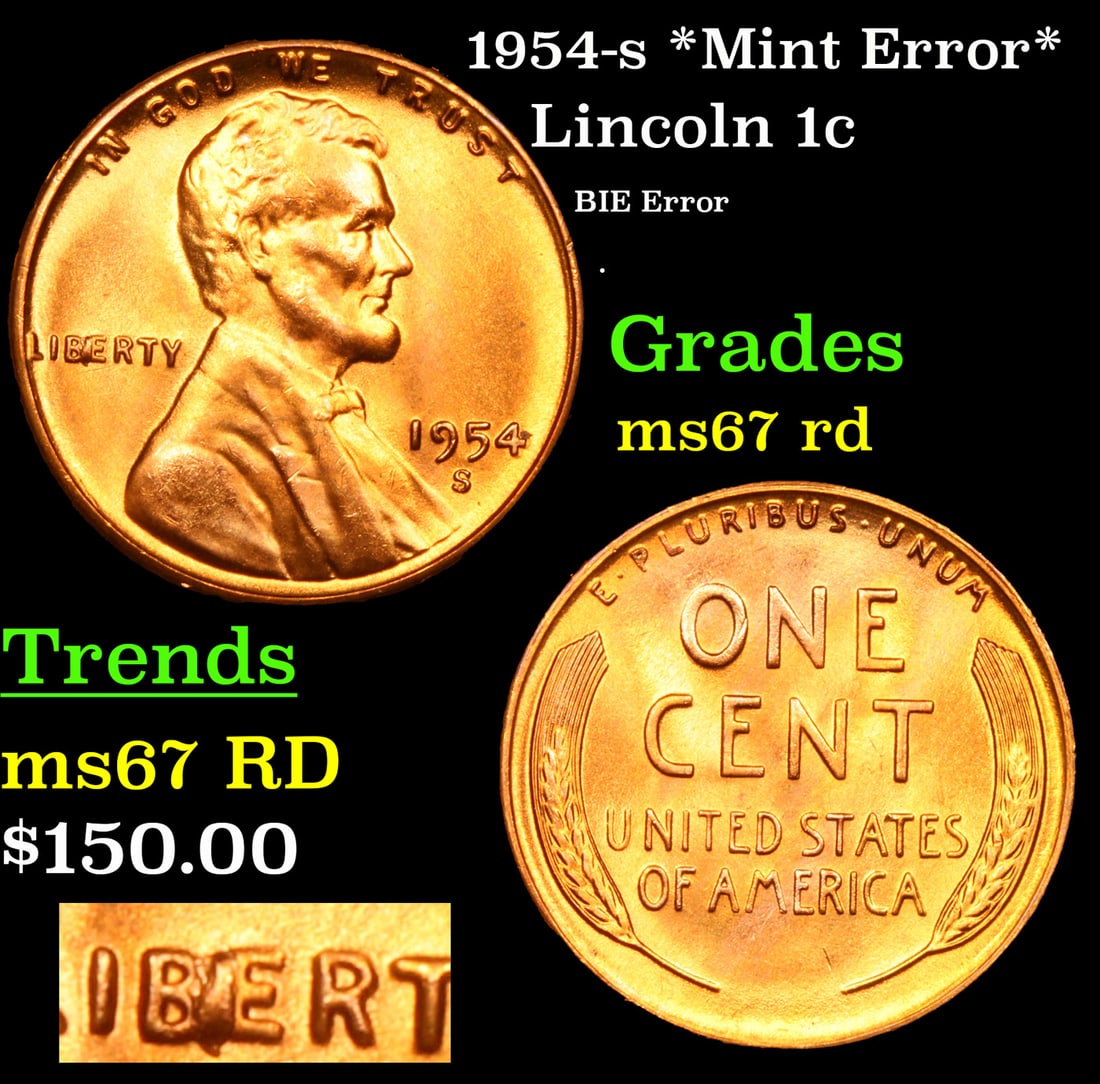 1954-s Lincoln Cent *Mint Error* 1c Grades GEM++ Unc RD (1 of 5)