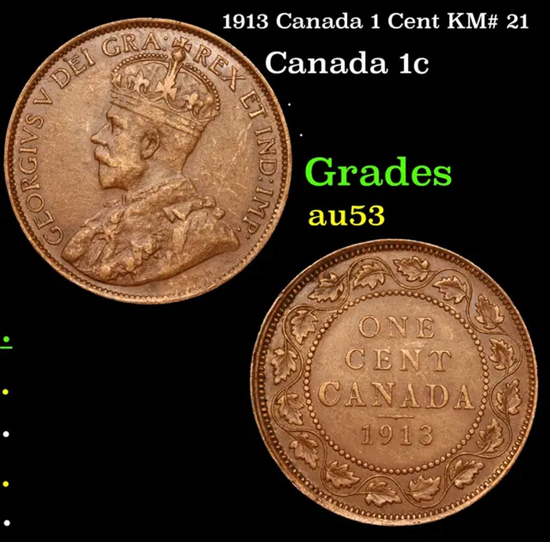 1913 Canada 1 Cent KM# 21 Grades Select AU (1 of 3)