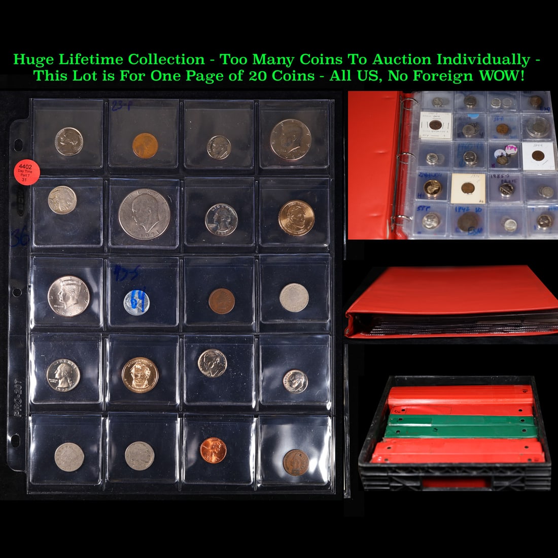 Huge Liifetime Collection - Too Many Coins To Auction Individually - This Lot is For One Page of 20: Huge Liifetime Collection - Too Many Coins To Auction Individually - This Lot is For One Page of 20 Coins - All US, No Foreign WOW!. We have received a huge collection of over 10 thousand US coins in 