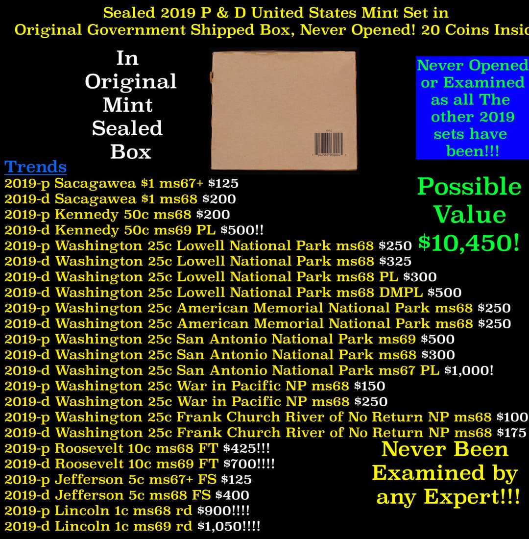Sealed 2019 United States Mint Set in Original Government Shipped Box, Never Opened! 2 Coins Inside! (1 of 3)