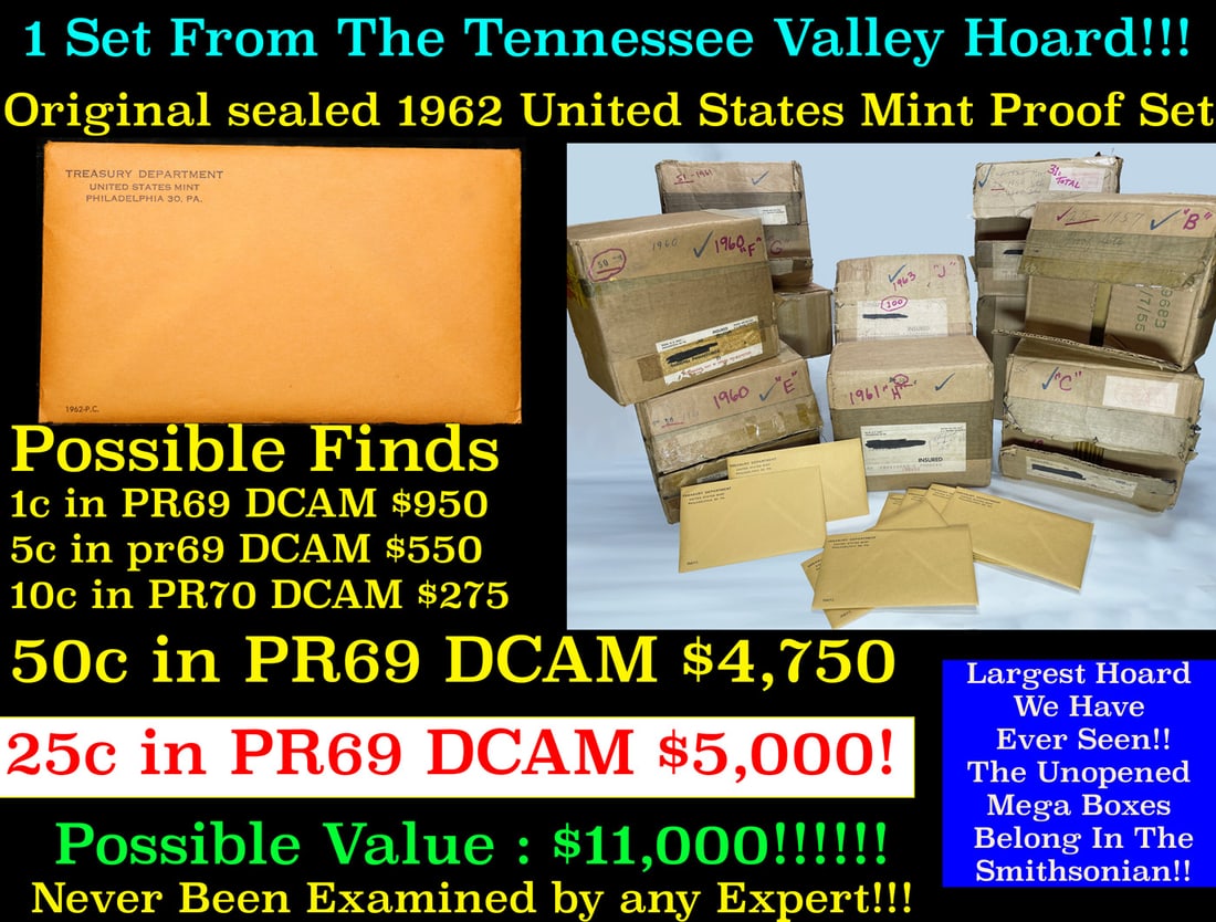***Auction Highlight*** Original sealed 1962 United States Mint Proof Set Tennessee Valley Hoard (1 of 18)