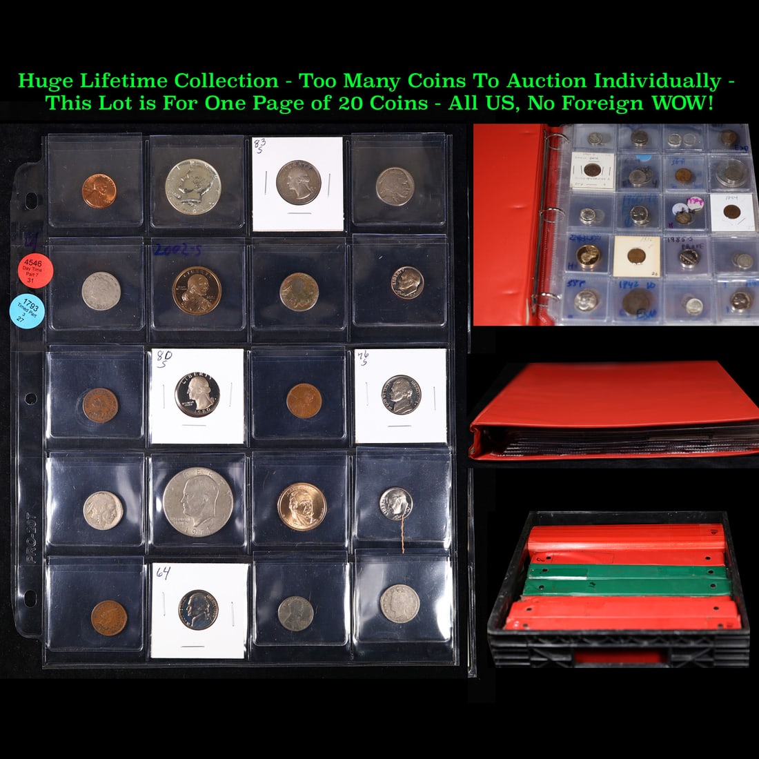 Huge Liifetime Collection - Too Many Coins To Auction Individually - This Lot is For One Page of 20: Huge Liifetime Collection - Too Many Coins To Auction Individually - This Lot is For One Page of 20 Coins - All US, No Foreign WOW!. We have received a huge collection of over 10 thousand US coins in 
