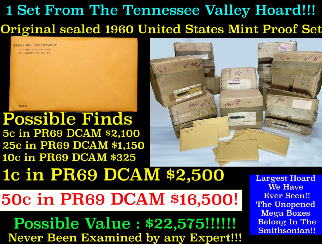 ***Auction Highlight*** Original sealed 1960 United States Mint Proof Set Tennessee Valley Hoard (1 of 18)