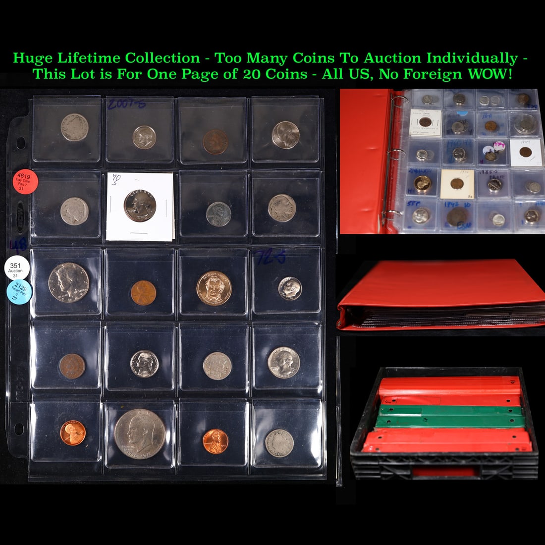 Huge Liifetime Collection - Too Many Coins To Auction Individually - This Lot is For One Page of 20: Huge Liifetime Collection - Too Many Coins To Auction Individually - This Lot is For One Page of 20 Coins - All US, No Foreign WOW!. We have received a huge collection of over 10 thousand US coins in 