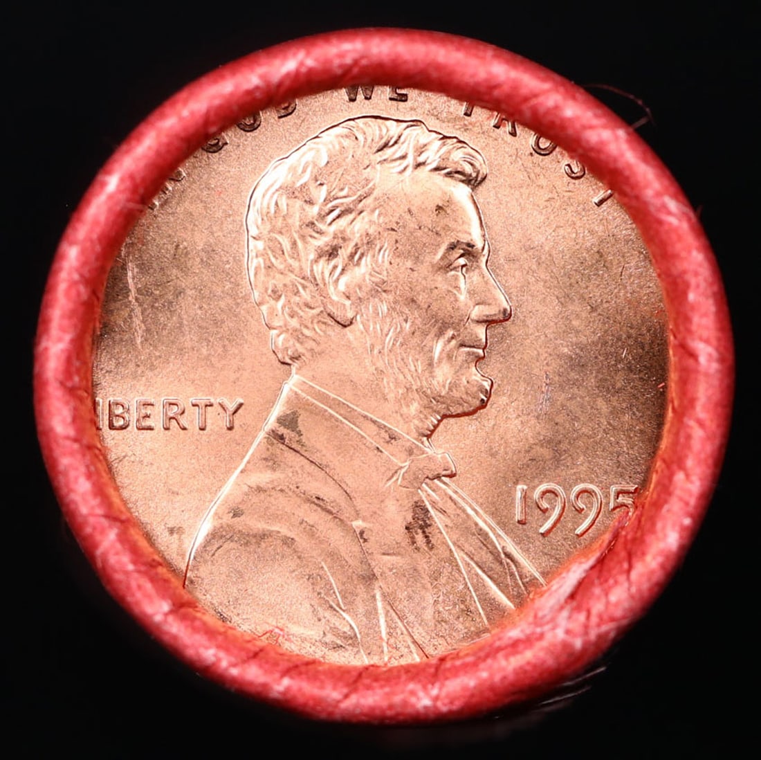Shotgun Lincoln 1c roll, 1995-p 50 pcs Steel Strong Wrapper.: Shotgun Lincoln 1c roll, 1995-p 50 pcs Steel Strong Wrapper.. A terrific Shotgun roll of Lincoln cents. Most if not all coin should be cherry red.