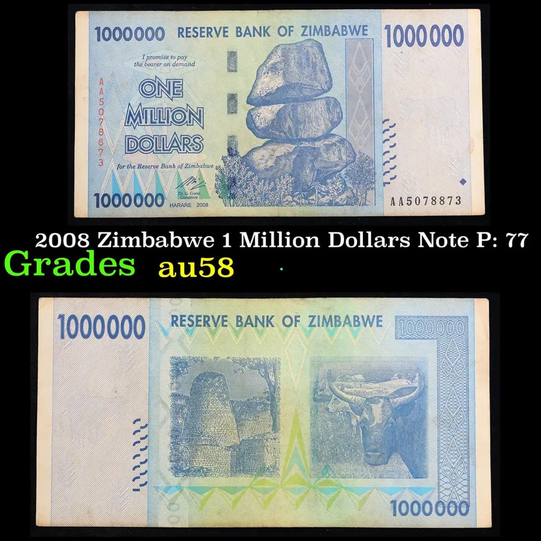 2008 Zimbabwe 1 Million Dollars Note P: 77 Grades Choice AU/BU Slider (1 of 3)