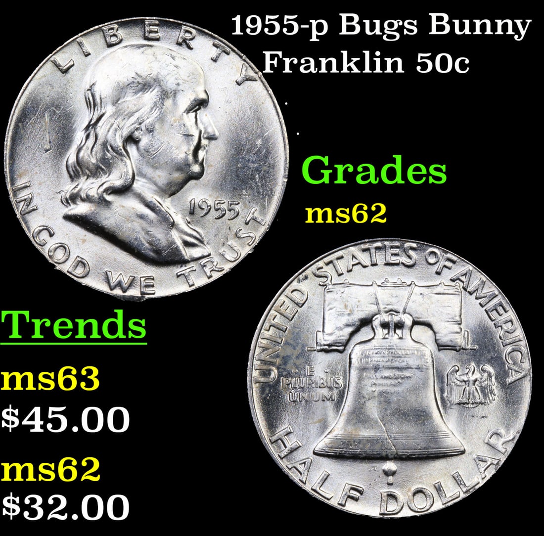1955-p Bugs Bunny Franklin Half Dollar 50c Grades Select Unc (1 of 3)