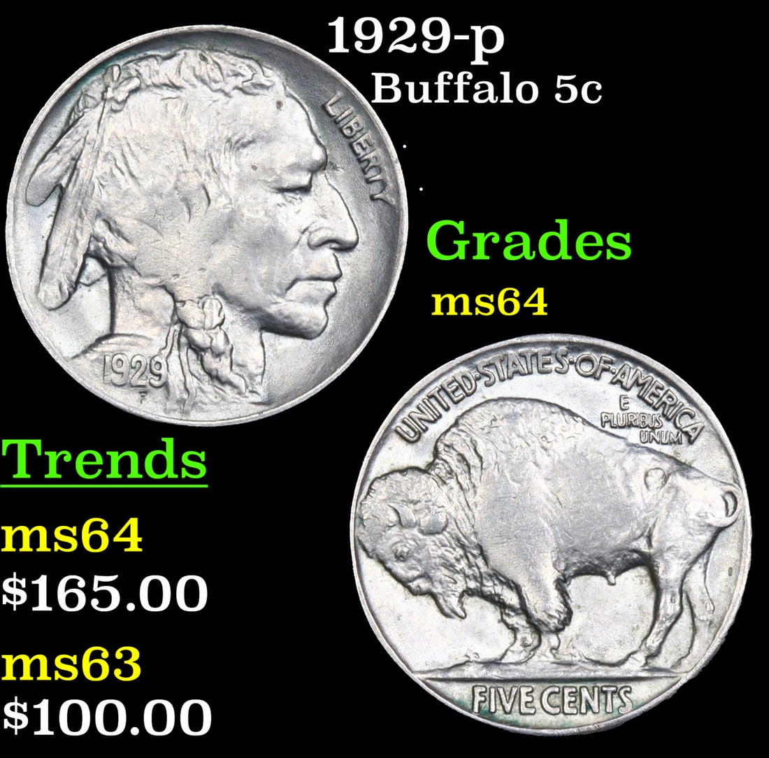 1929-p Buffalo Nickel 5c Grades Choice Unc (1 of 3)