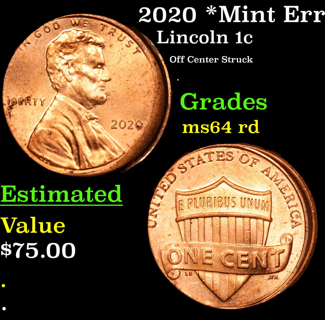 2020 Lincoln Cent *Mint Error* 1c Grades Choice Unc RD (1 of 3)