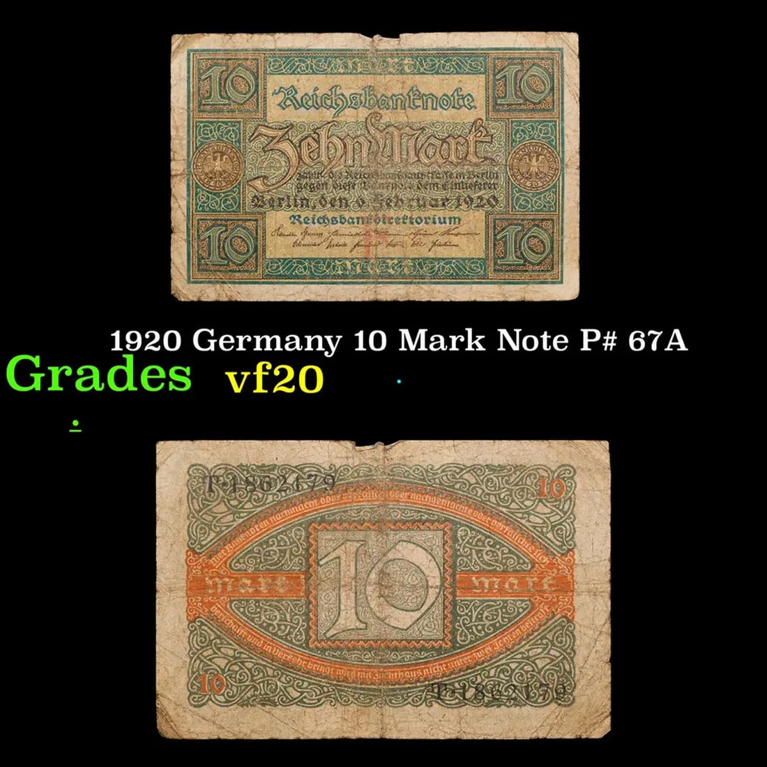 1920 Germany 10 Mark Note P# 67A Grades vf, very fine (1 of 3)