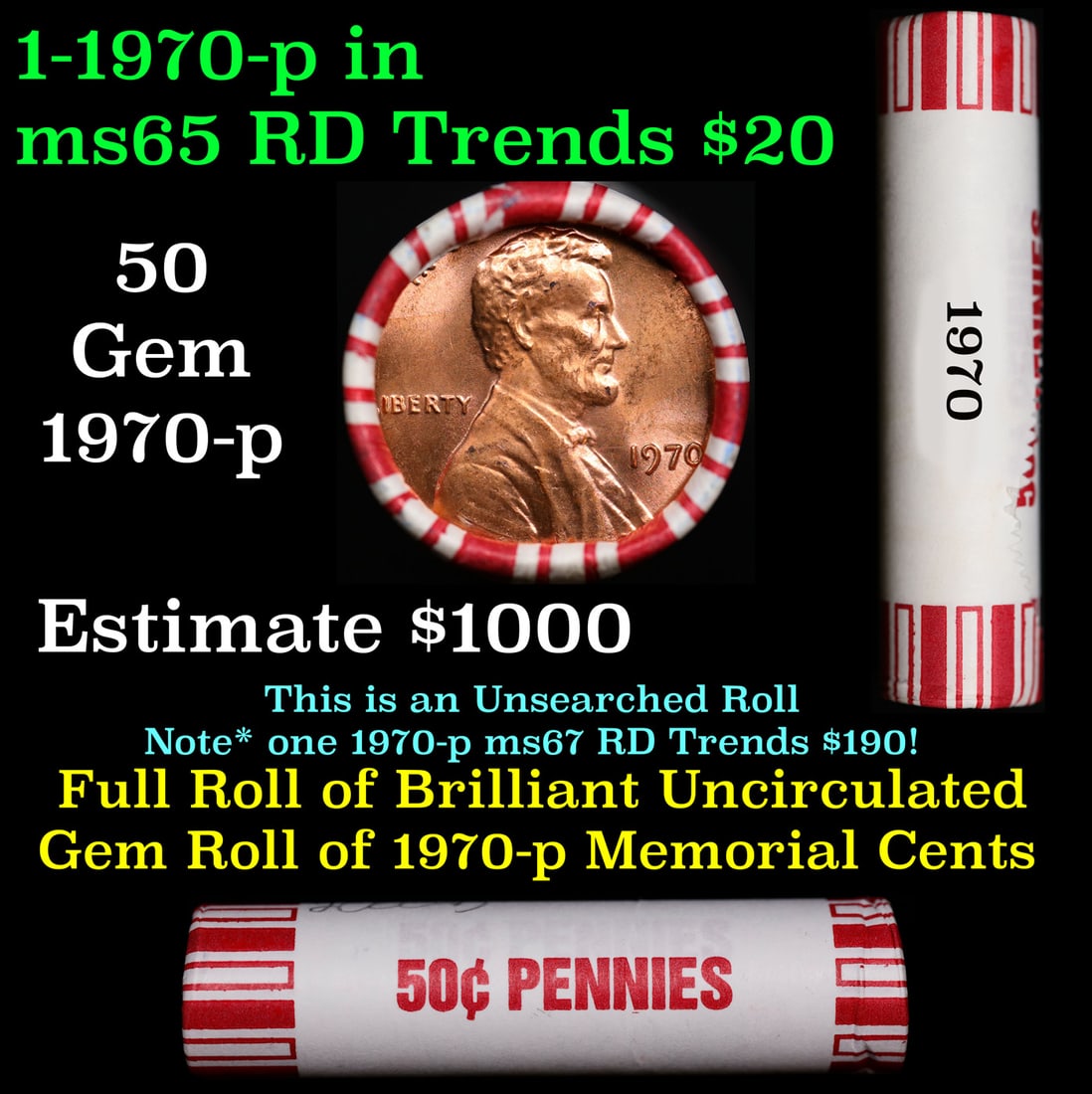 BU Shotgun Lincoln 1c roll, 1979-p 50 pcs Steel-Strong Wrapper 50c: BU Shotgun Lincoln 1c roll, 1979-p 50 pcs Steel-Strong Wrapper 50c. A terrific Shotgun roll of Lincoln cents in a steel strong wrapper. Most if not all coins should be cherry red.