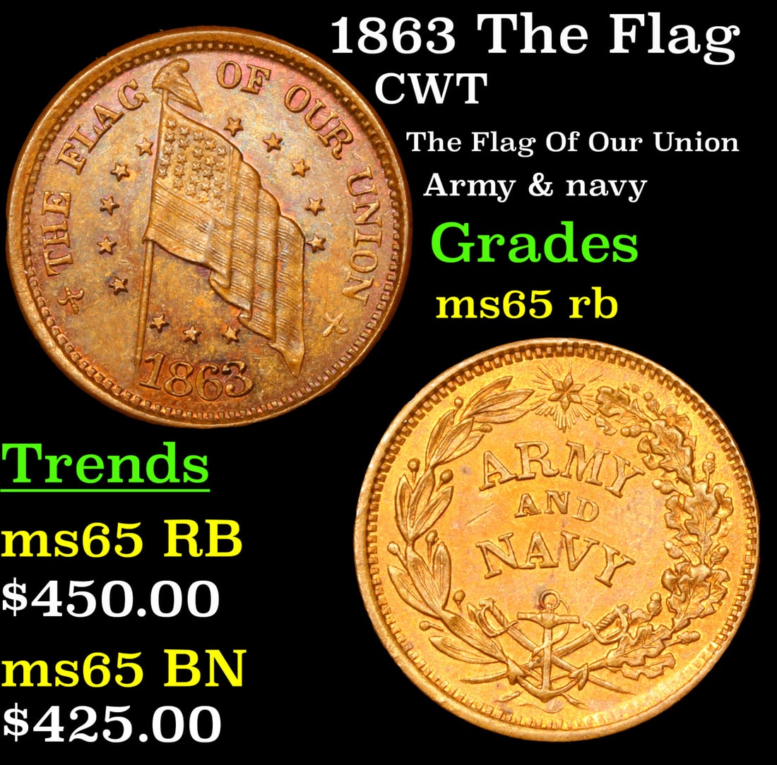 1863 The Flag Civil War Token 1c Grades GEM Unc RB (1 of 3)