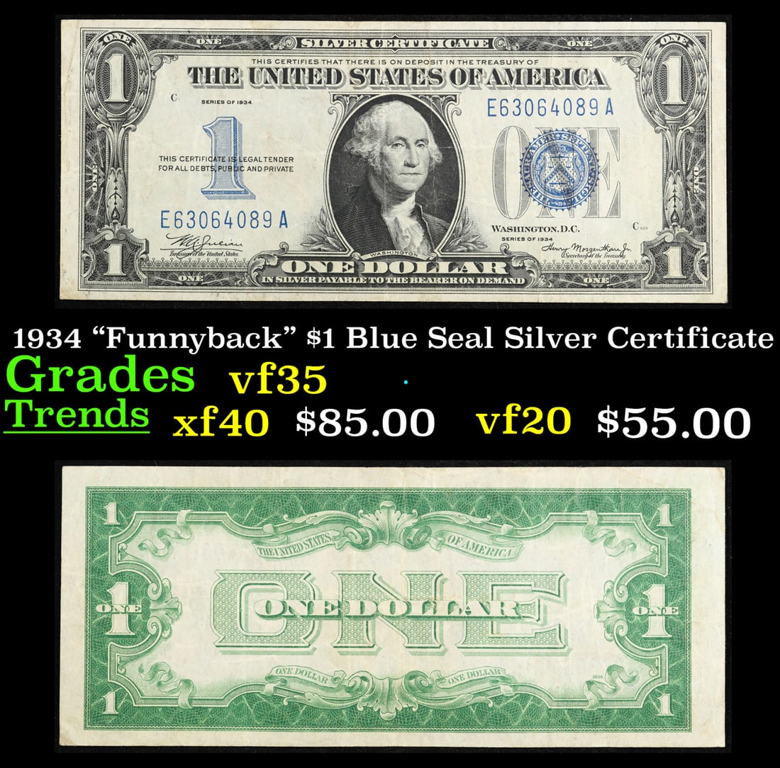 1934 $1 Blue Seal Silver Certificate Grades vf++ (1 of 3)
