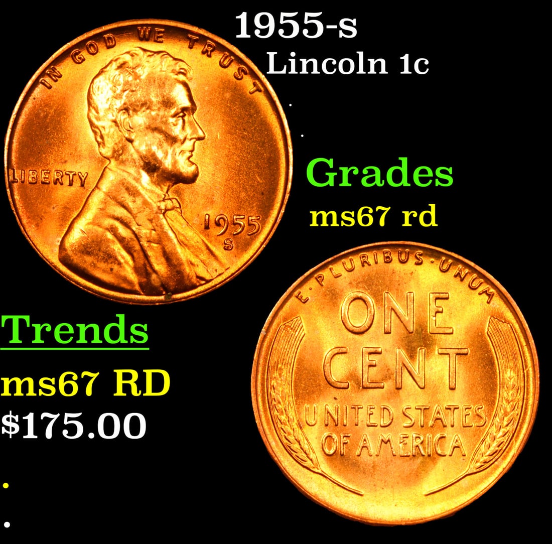 1955-s Lincoln Cent 1c Grades GEM++ Unc RD (1 of 3)