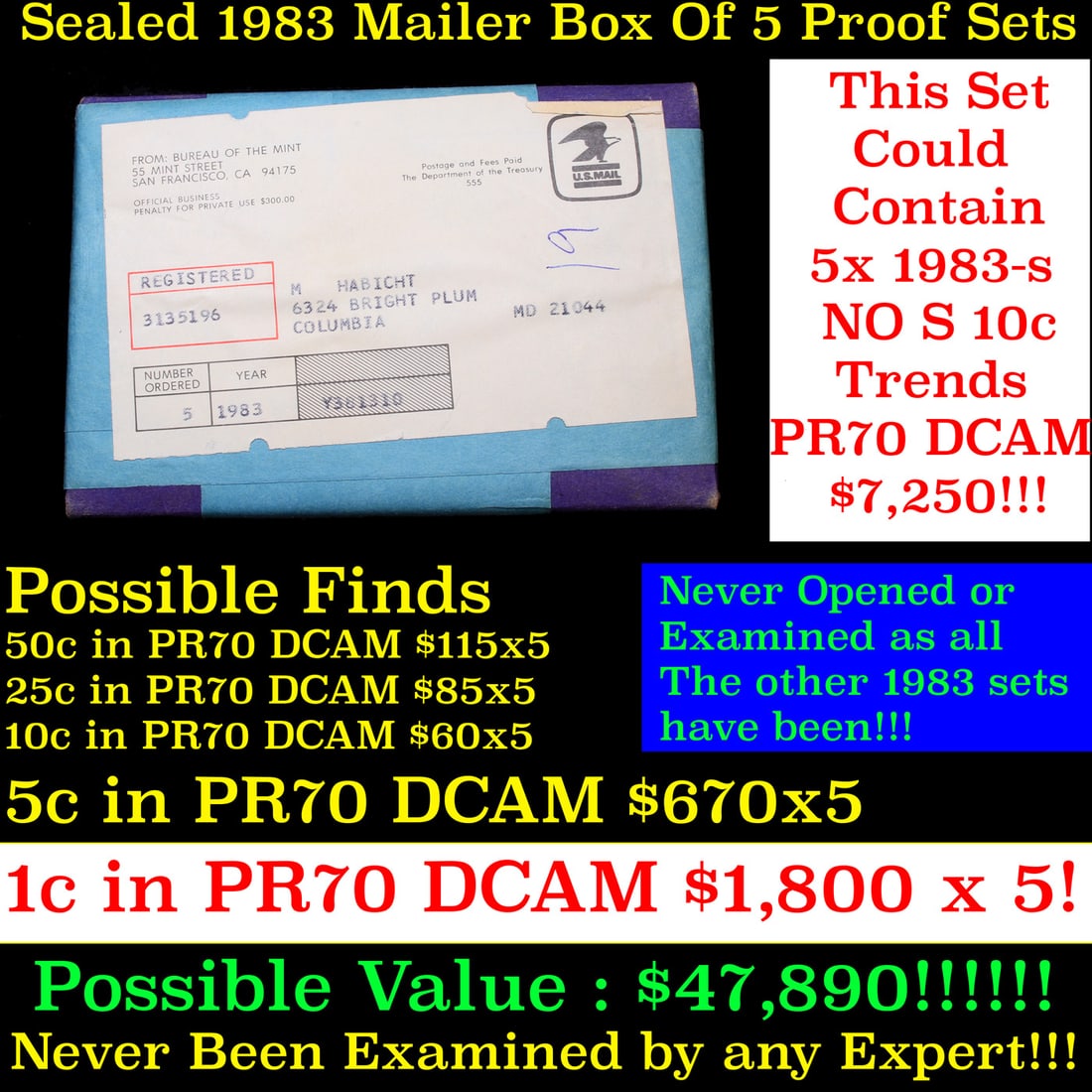 Original sealed box 5- 1983 United States Mint Proof Sets (1 of 1)