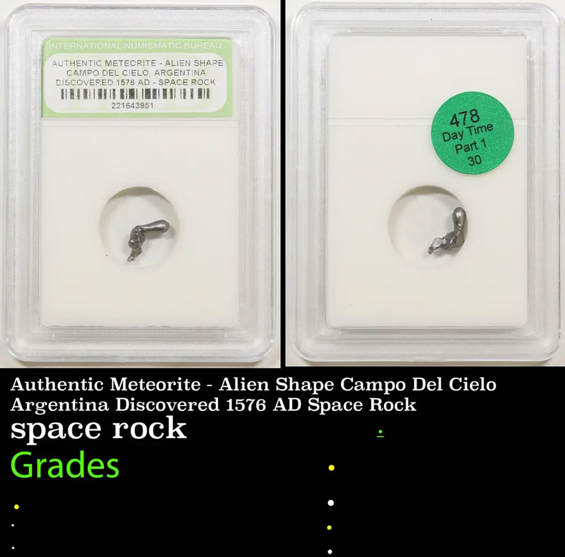 Authentic Meteorite - Alien Shape Campo Del Cielo Argentina Discovered 1576 AD Space Rock Graded BY: Authentic Meteorite - Alien Shape Campo Del Cielo Argentina Discovered 1576 AD Space Rock Graded BY INB.