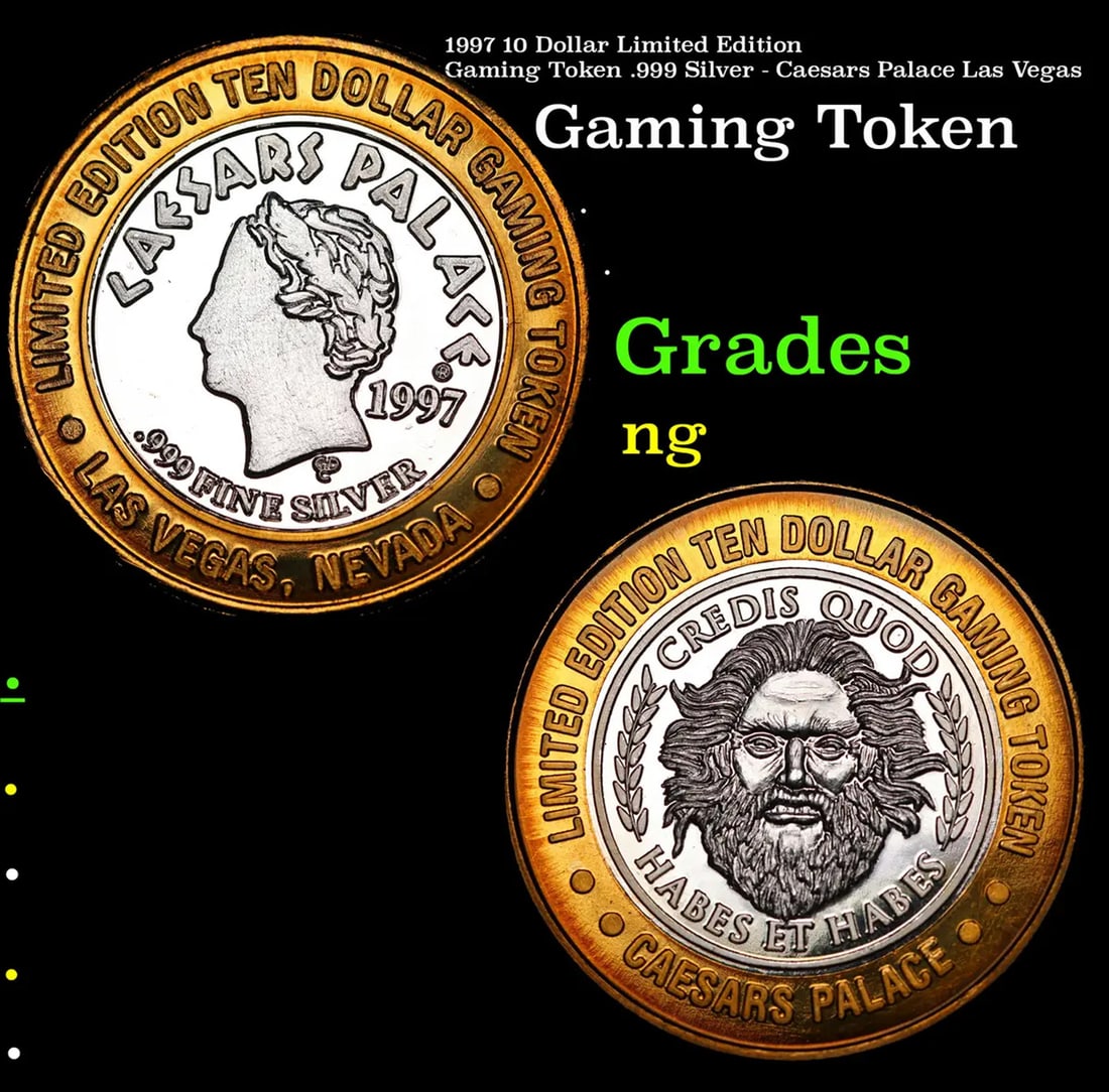 1997 10 Dollar Limited Edition Gaming Token .999 Silver - Caesars Palace Las Vegas: 1997 10 Dollar Limited Edition Gaming Token .999 Silver - Caesars Palace Las Vegas.