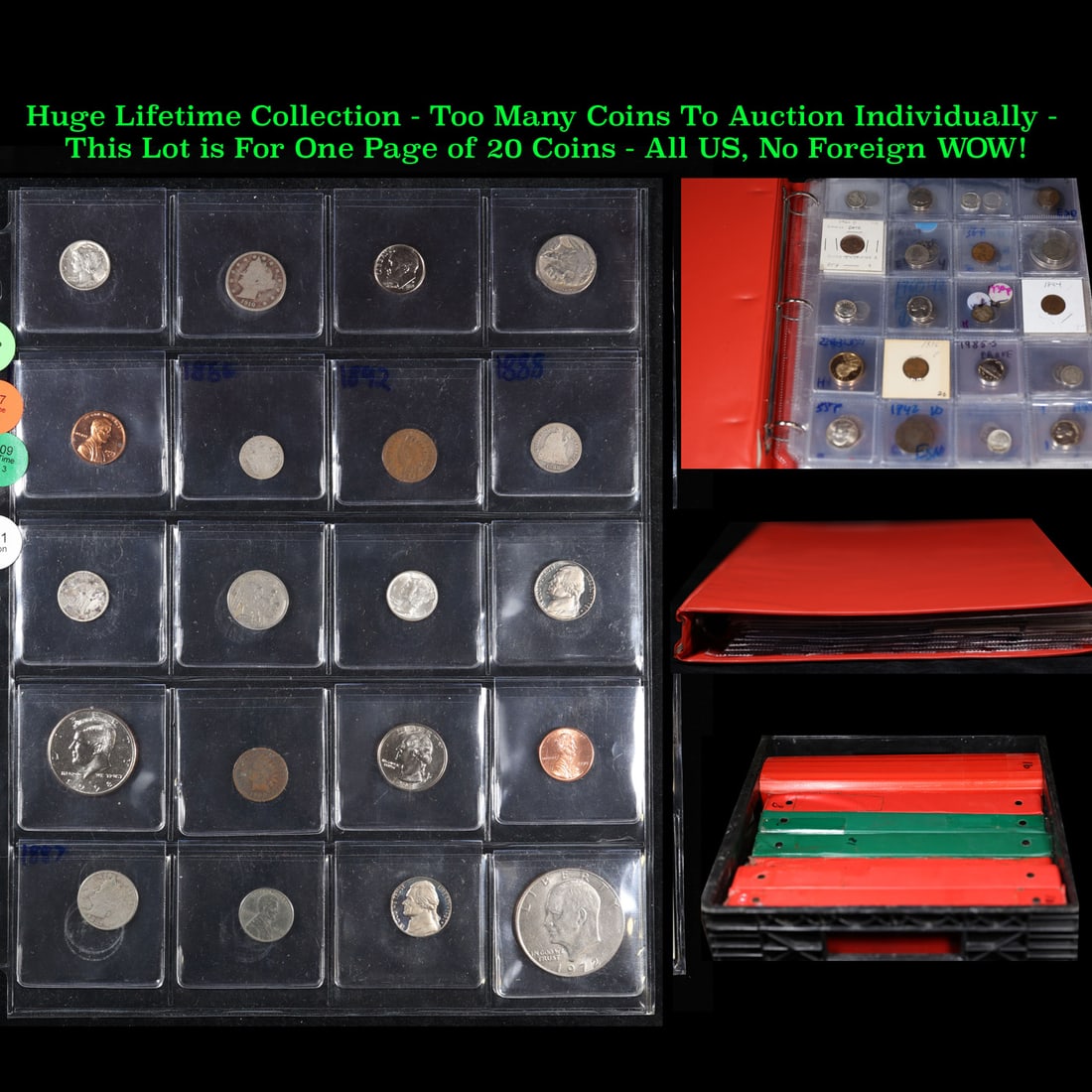 Huge Liifetime Collection - Too Many Coins To Auction Individually - This Lot is For One Page of 20: Huge Liifetime Collection - Too Many Coins To Auction Individually - This Lot is For One Page of 20 Coins - All US, No Foreign WOW!. We have received a huge collection of over 10 thousand US coins in 