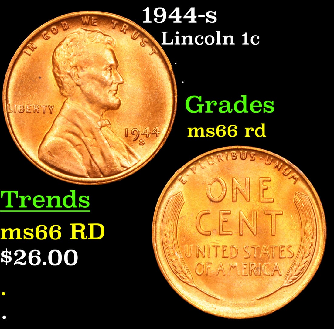 1944-s Lincoln Cent 1c Grades GEM+ Unc RD (1 of 3)