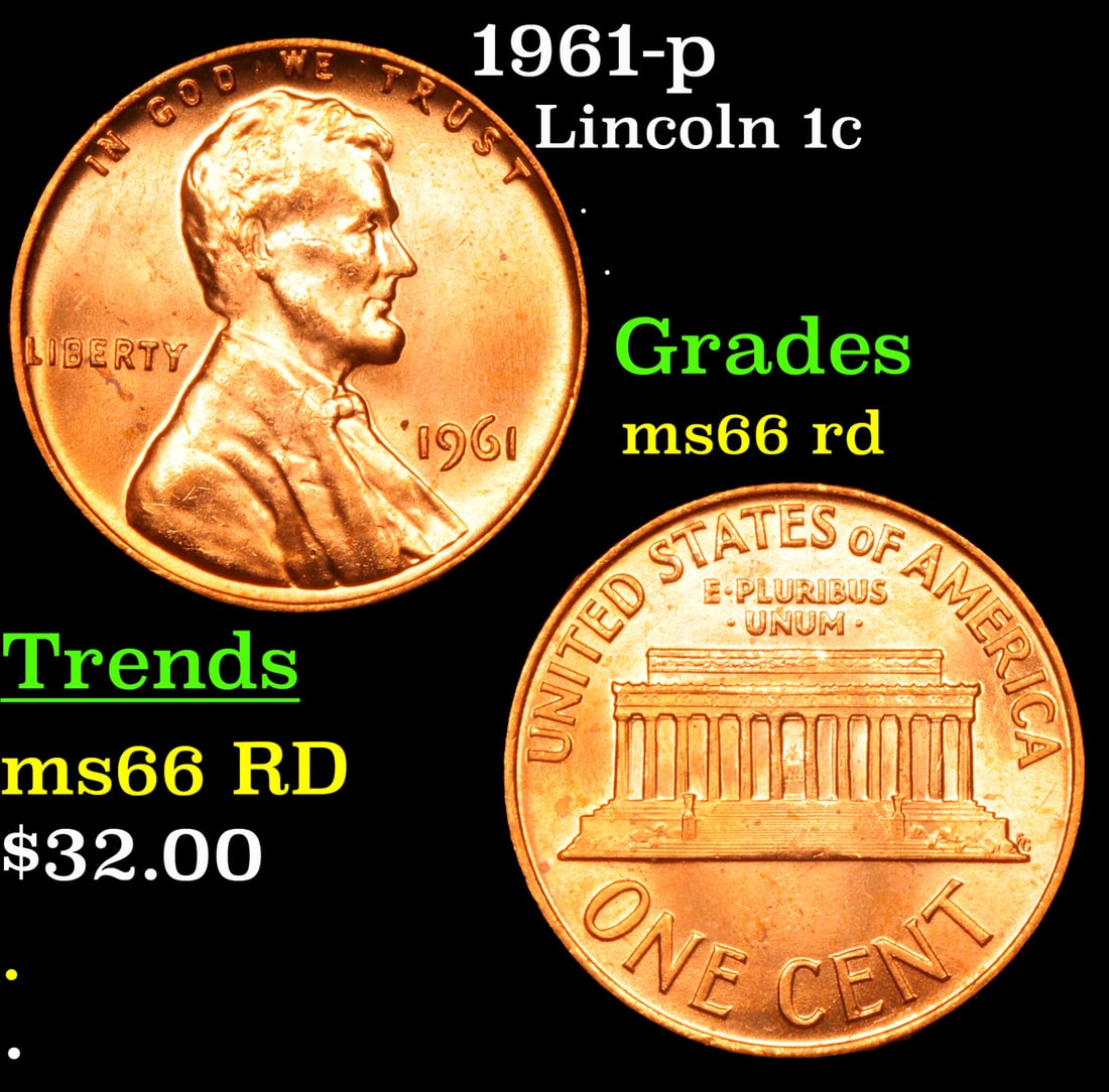 1961-p Lincoln Cent 1c Grades GEM+ Unc RD (1 of 3)
