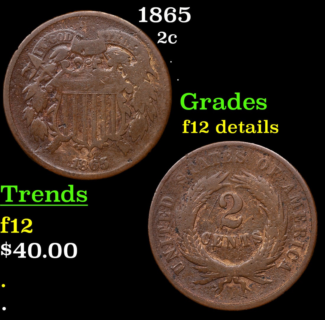 1865 Two Cent Piece 2c Grades F Details (1 of 3)