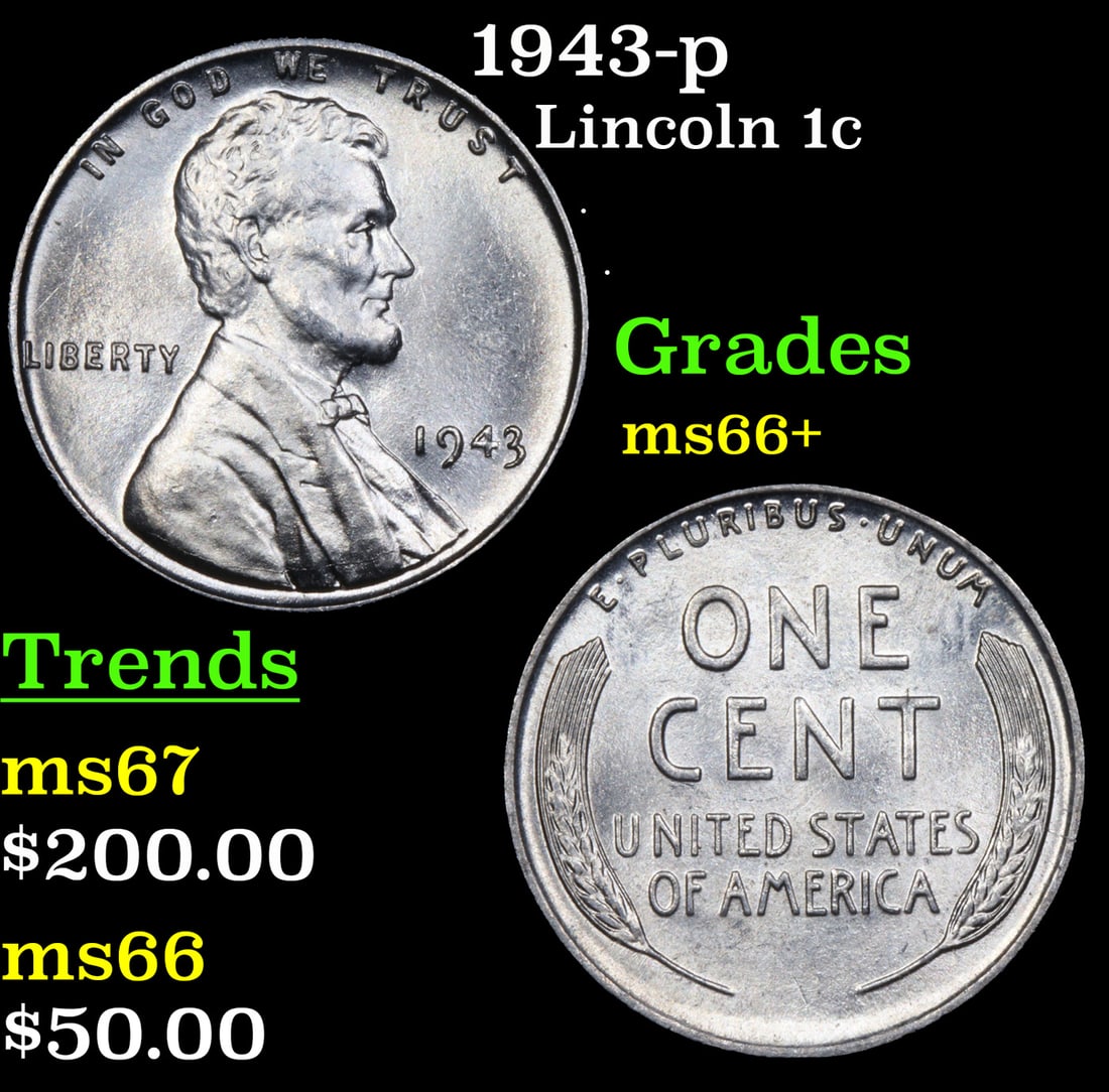 1943-p Lincoln Cent 1c Grades GEM++ Unc (1 of 3)