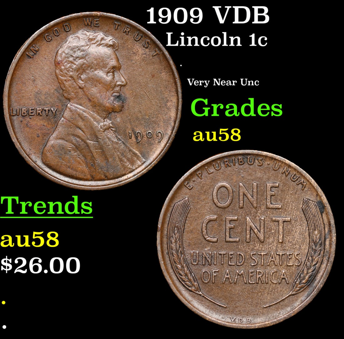 1909 VDB Lincoln Cent 1c Grades Choice AU/BU Slider (1 of 3)