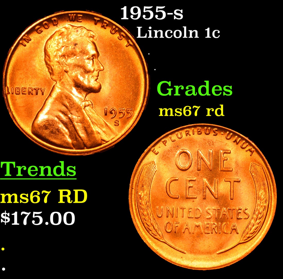 1955-s Lincoln Cent 1c Grades GEM++ Unc RD (1 of 3)
