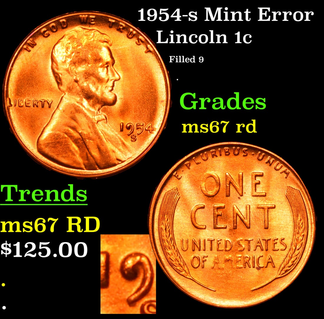 1954-s Lincoln Cent Mint Error 1c Grades GEM++ Unc RD (1 of 5)
