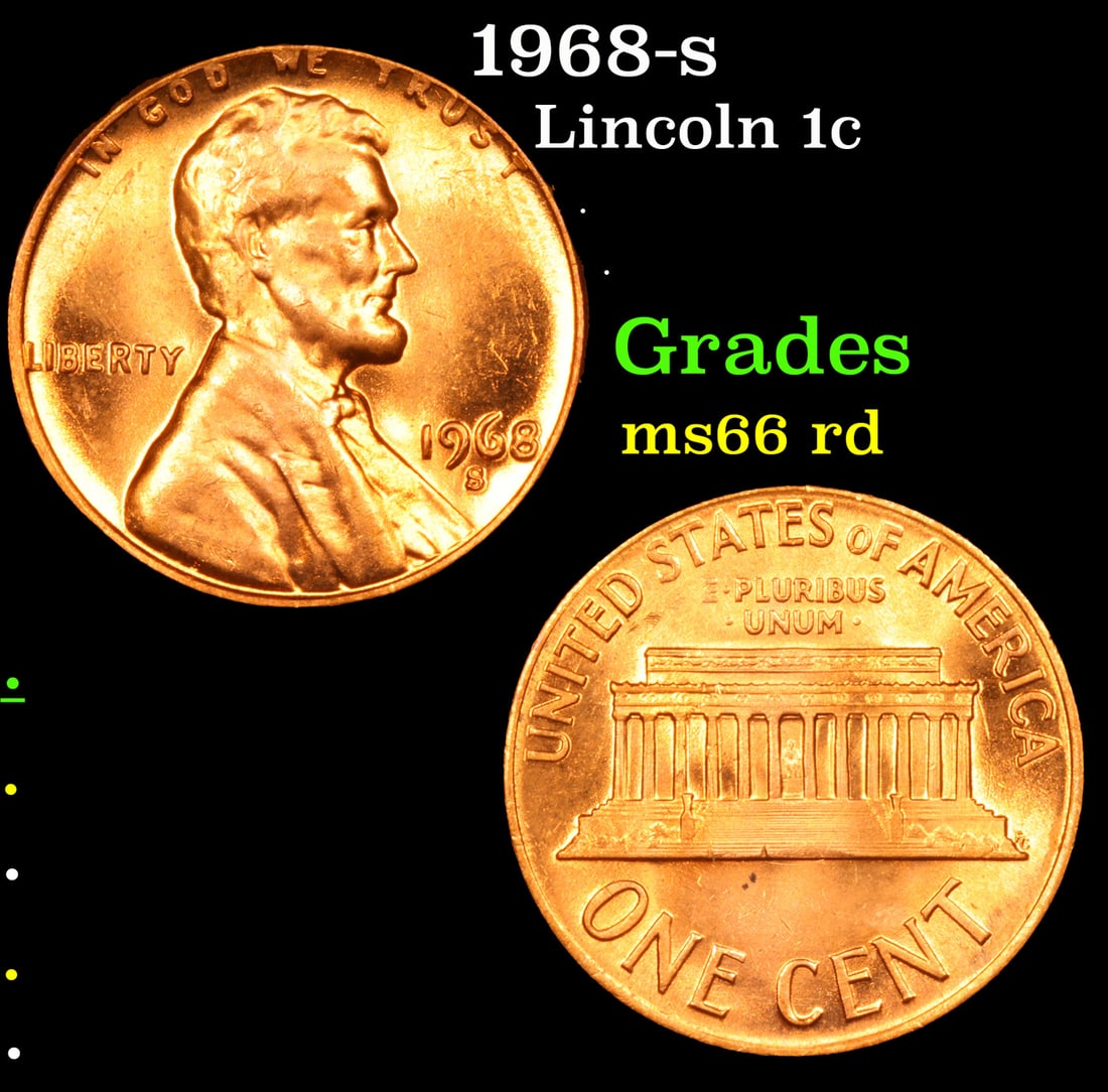 1968-s Lincoln Cent 1c Grades GEM+ Unc RD (1 of 3)