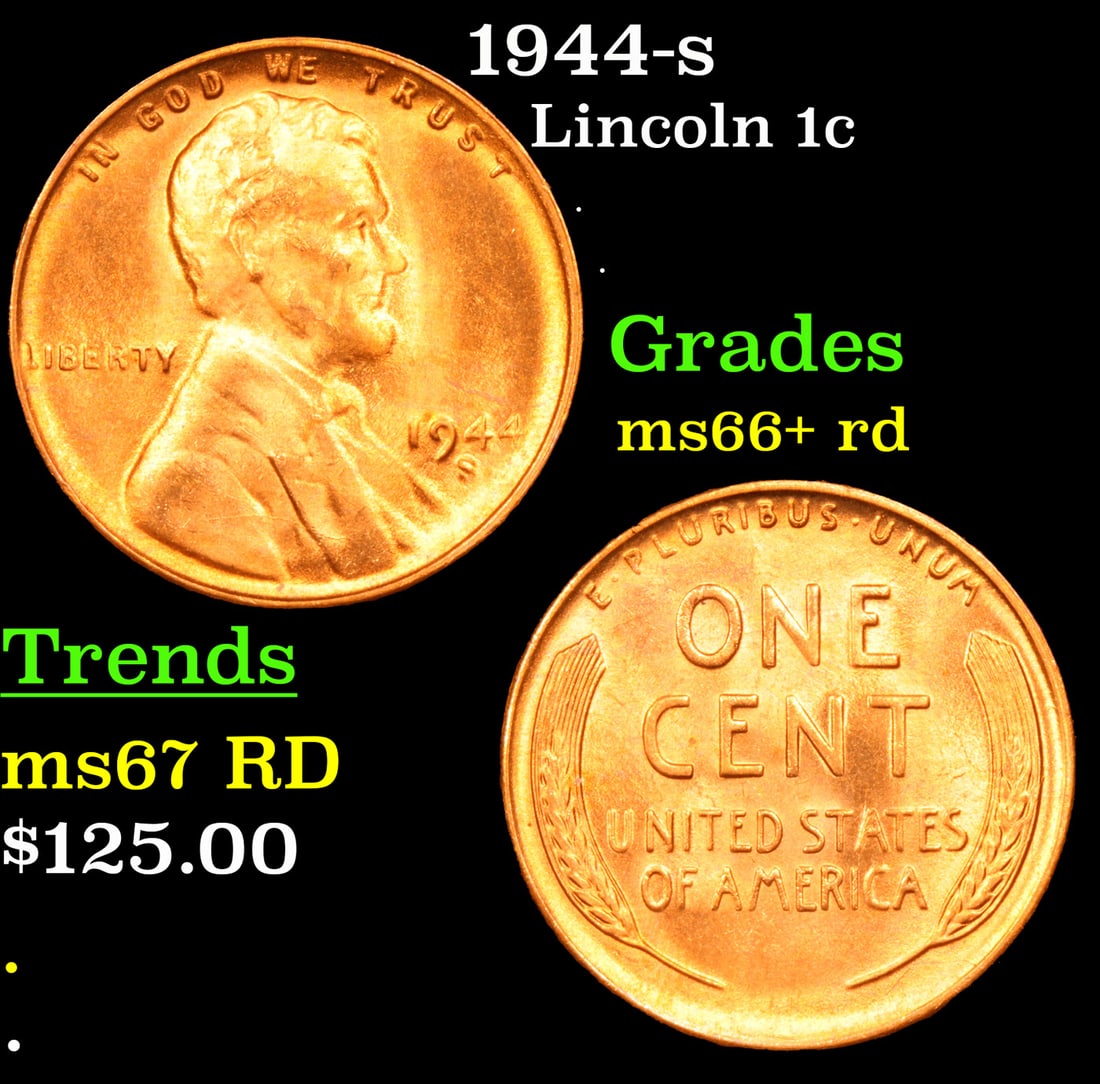1944-s Lincoln Cent 1c Grades GEM++ RD (1 of 3)
