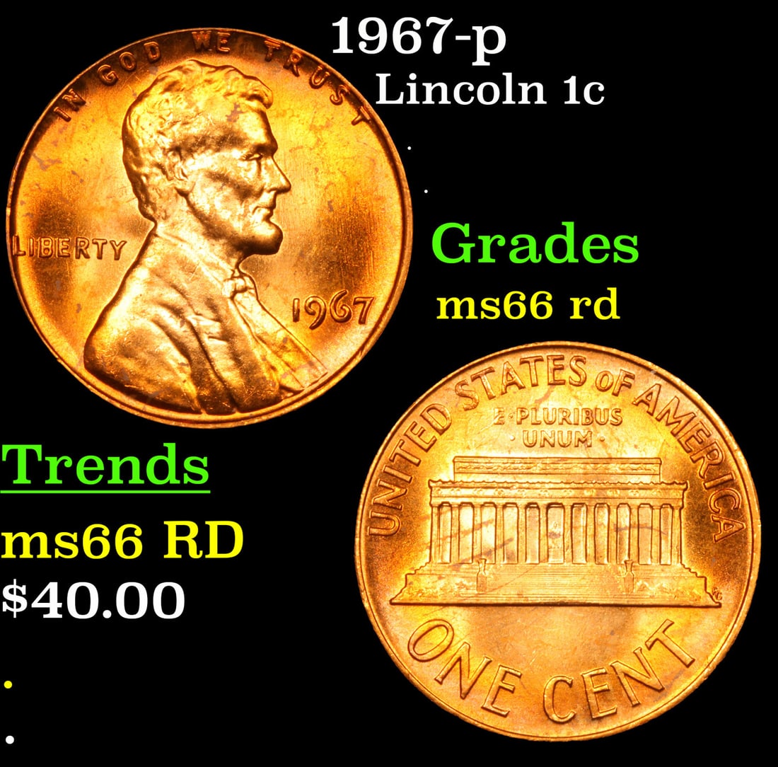 1967-p Lincoln Cent 1c Grades GEM+ Unc RD: 1967-p Lincoln Cent 1c Grades GEM+ Unc RD.