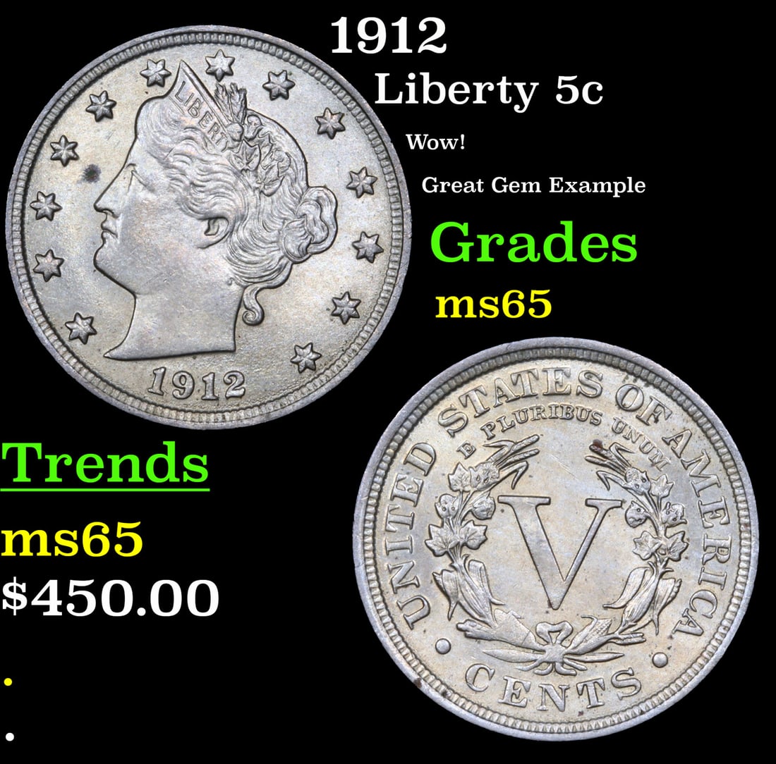 1912 Liberty Nickel 5c Grades GEM Unc (1 of 3)
