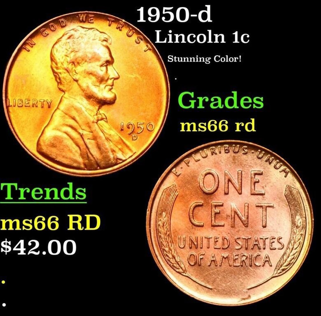 1950-d Lincoln Cent 1c Grades GEM+ Unc RD (1 of 3)